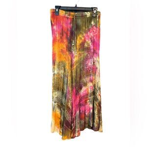First Vision by Shirin OS Boho Tie-Dye Batik Pink Orange Beaded Tie Maxi Skirt